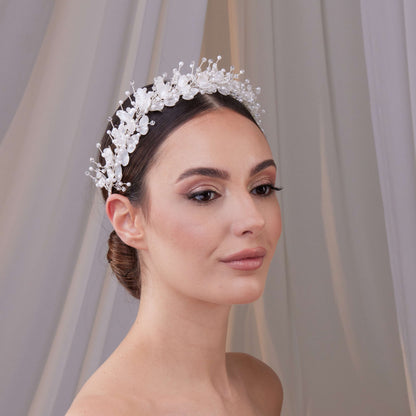Resin Flower and Crystal Bridal Hair Wreath