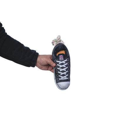 Squeaky Comfort Plush Sneaker Dog Toy – with Treat Compartment, Safe & Durable – Black