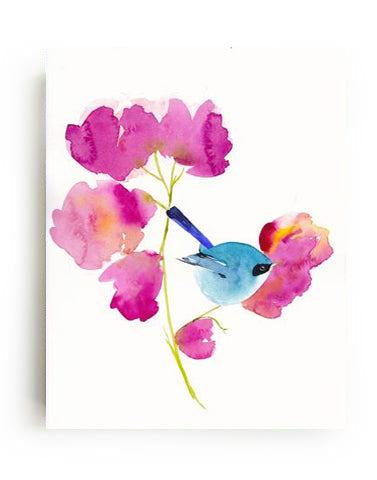 Bluebird in the Flowers Art Print – Vibrant Nature Wall Décor, Archival Quality, Ready to Hang