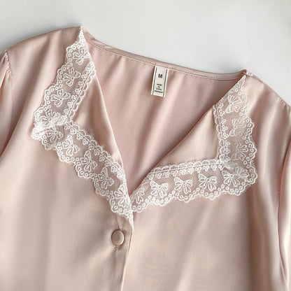 Blush Pink Silky Lace Pajama Set