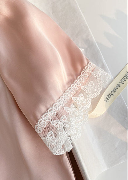 Blush Pink Silky Lace Pajama Set