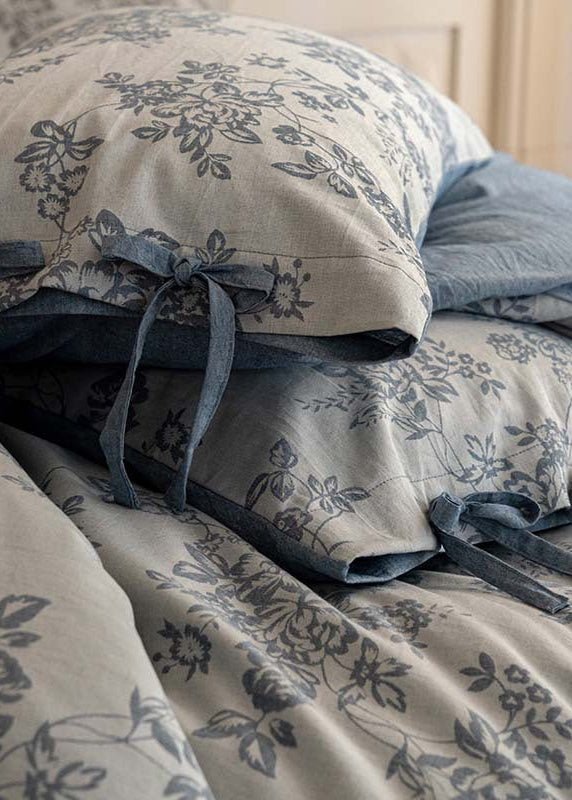 Bonnie Ribbon Bow Tie Floral Bedding Set / Light Gray