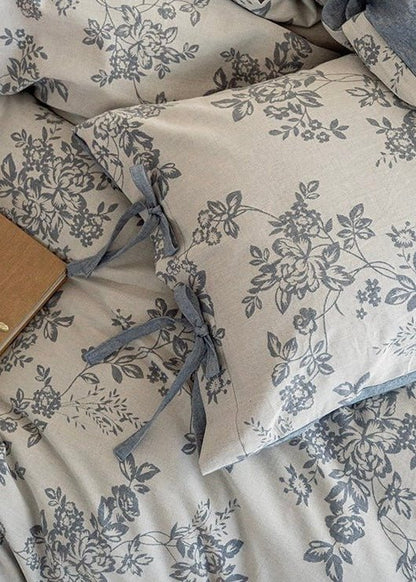 Bonnie Ribbon Bow Tie Floral Bedding Set / Light Gray