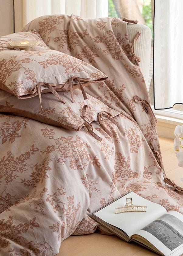 Bonnie Ribbon Bow Tie Floral Bedding Set / Light Gray