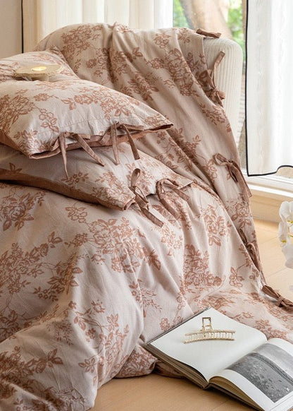 Bonnie Ribbon Bow Tie Floral Bedding Set / Brown