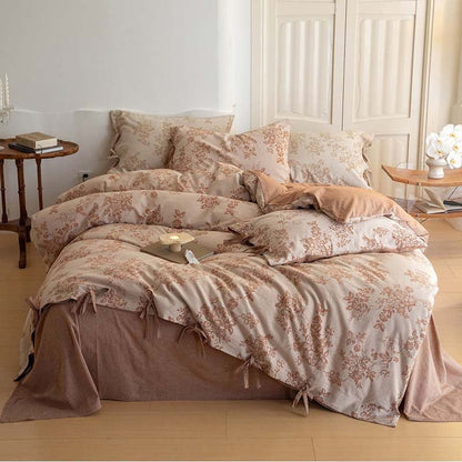 Bonnie Ribbon Bow Tie Floral Bedding Set / Dark Gray