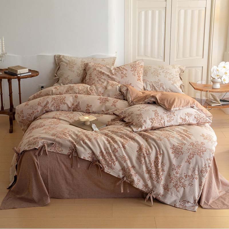Bonnie Ribbon Bow Tie Floral Bedding Set / Khaki