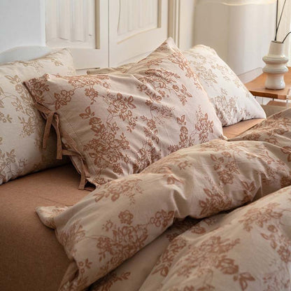 Bonnie Ribbon Bow Tie Floral Bedding Set / Brown