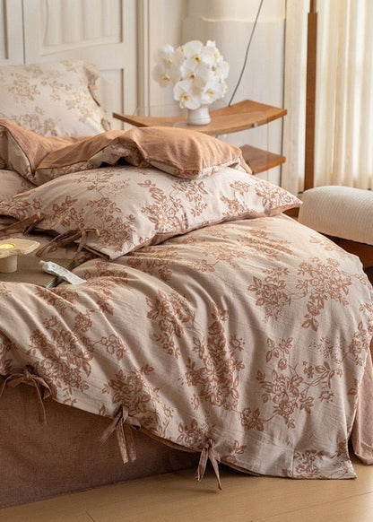 Bonnie Ribbon Bow Tie Floral Bedding Set / Light Gray