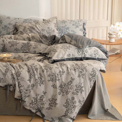 Bonnie Ribbon Bow Tie Floral Bedding Set / Brown