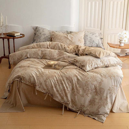 Bonnie Ribbon Bow Tie Floral Bedding Set / Dark Gray
