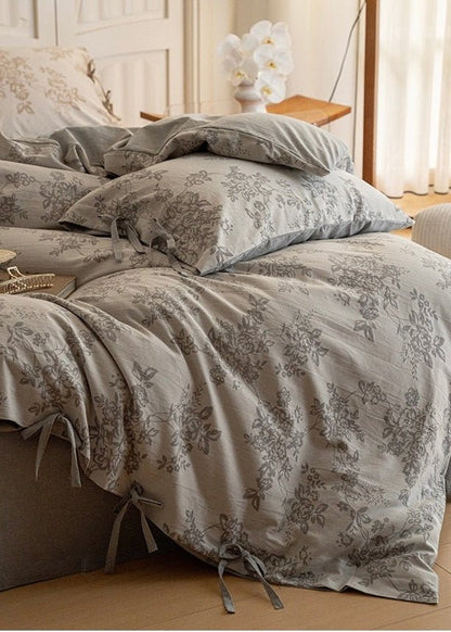 Bonnie Ribbon Bow Tie Floral Bedding Set / Brown