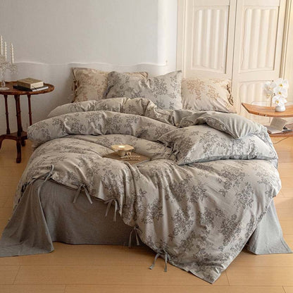 Bonnie Ribbon Bow Tie Floral Bedding Set / Dark Gray