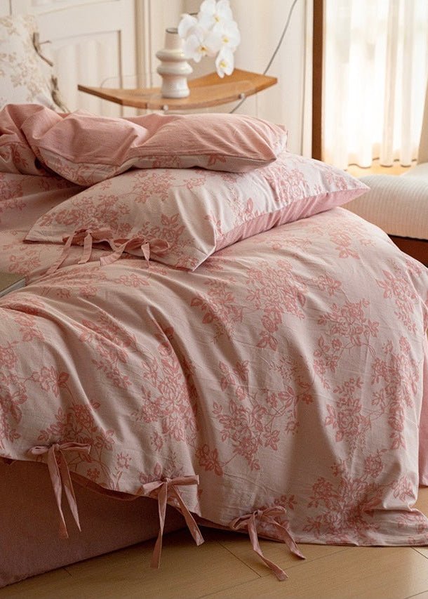 Bonnie Ribbon Bow Tie Floral Bedding Set / Pink