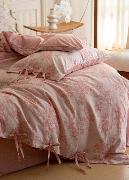 Bonnie Ribbon Bow Tie Floral Bedding Set / Brown