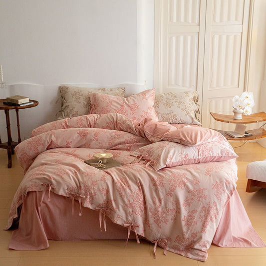 Bonnie Ribbon Bow Tie Floral Bedding Set / Pink
