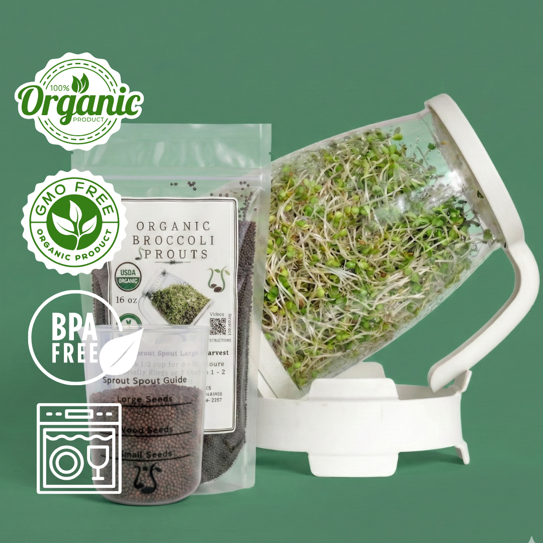 Sprout Spout Broccoli Starter Kit: Sprout Spout + 4oz or 1lb seeds + Free Sprout Scoop