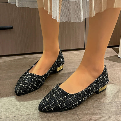 Women's Roman-Style Peep-Toe Slip-On Pumps – Chunky Low Heel Casual Flats