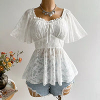 Plus Size Floral Flutter Sleeve Blouse with Smocked Back