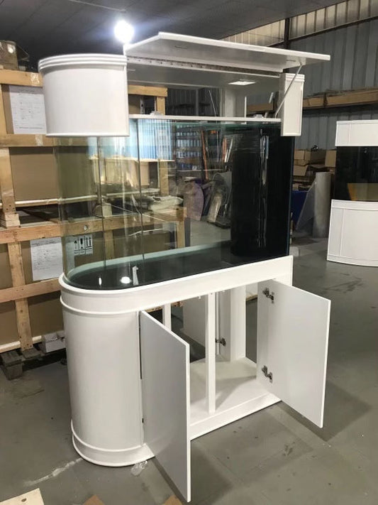 120 Gallon U-Shape Bullnose Peninsula Divider Glass Aquarium Reef-Ready in Rose Cherry Real Wood Furniture