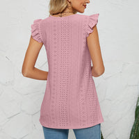 Smocked Round Neck Eyelet Top