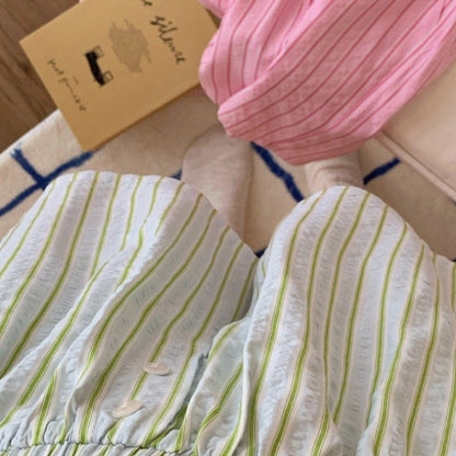 Candy Stripe Shorts Lounge Bottoms / Green