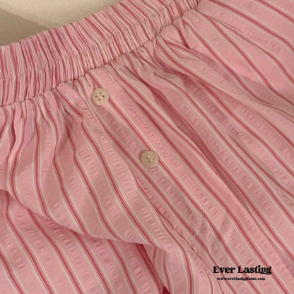 Candy Stripe Shorts Lounge Bottoms / Green
