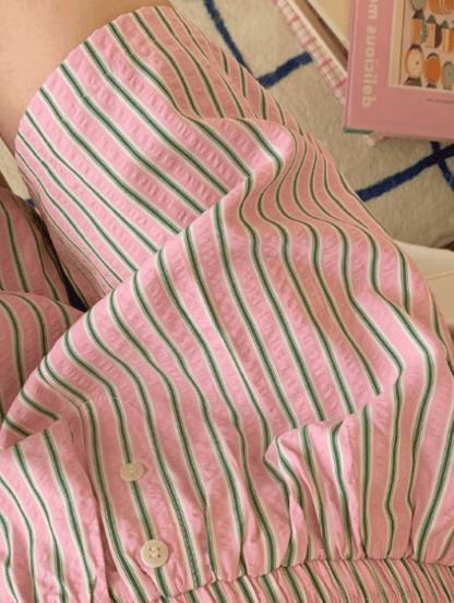 Candy Stripe Shorts Lounge Bottoms / Green