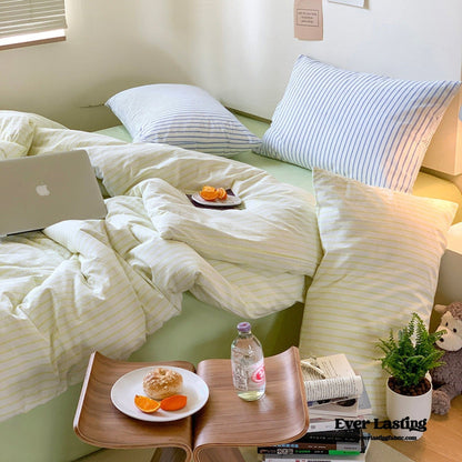 Candy Stripe Washed Cotton Bedding Set / Blue