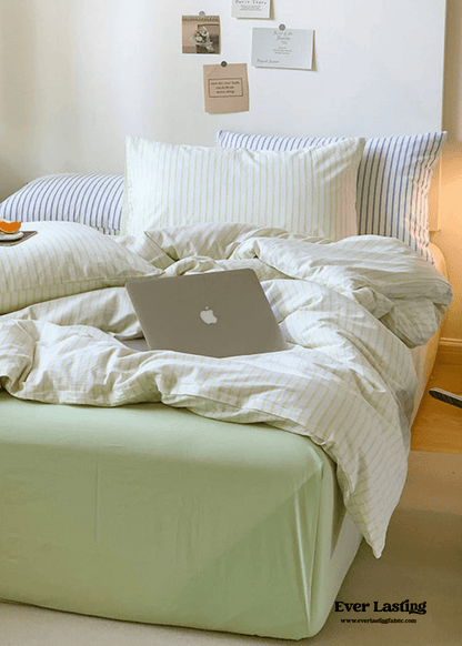 Candy Stripe Washed Cotton Bedding Set / Blue