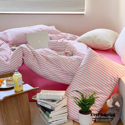 Candy Stripe Washed Cotton Bedding Set / Blue