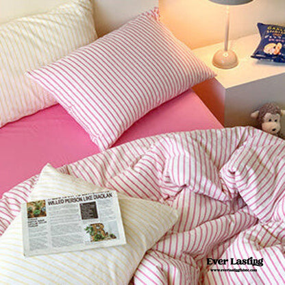Candy Stripe Washed Cotton Bedding Set / Purple