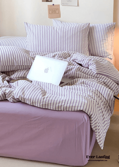 Candy Stripe Washed Cotton Bedding Set / Purple