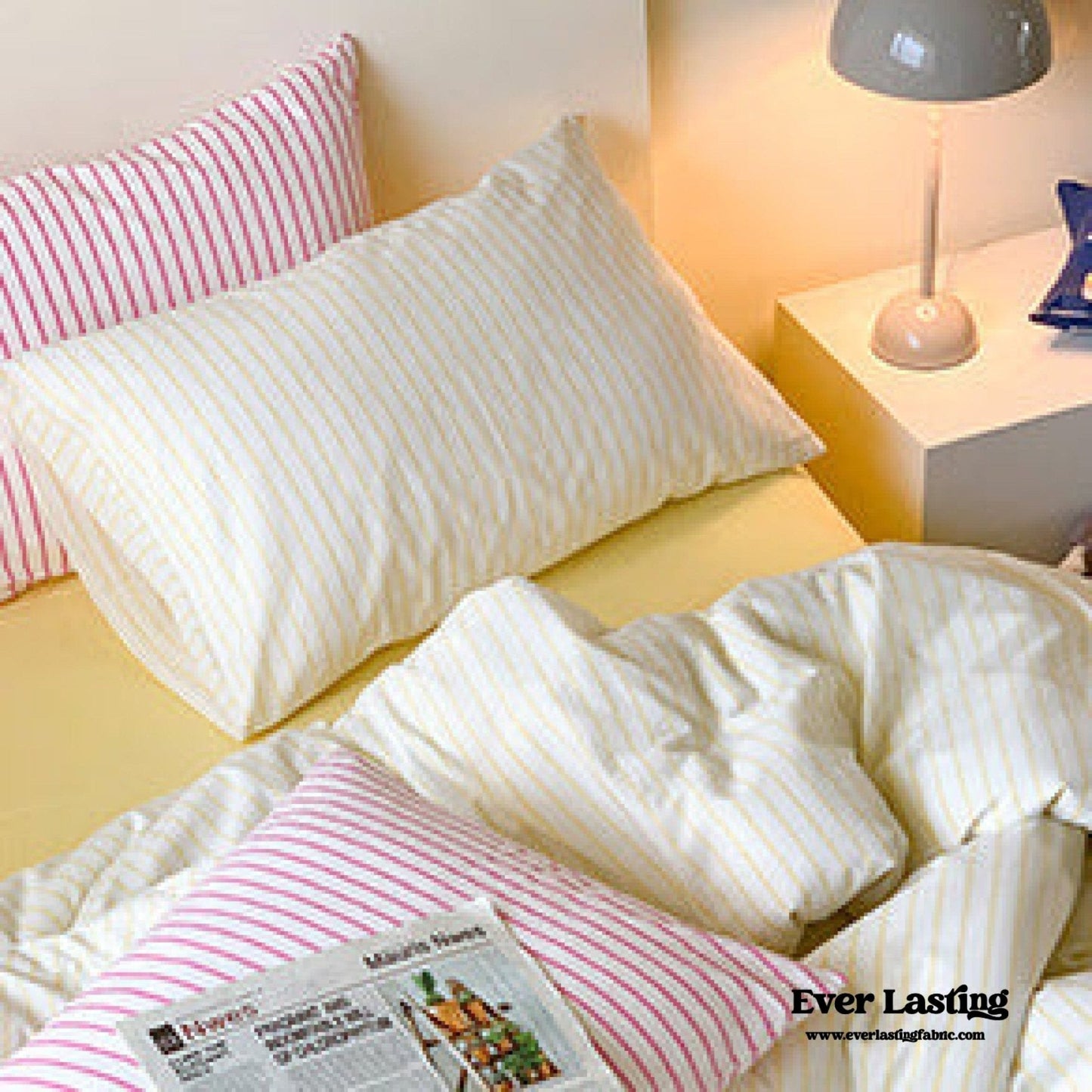 Candy Stripe Washed Cotton Bedding Set / Yellow