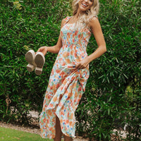 Caribbean Green Floral Smocked Maxi Dress-FINAL SALE