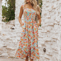 Caribbean Green Floral Smocked Maxi Dress-FINAL SALE