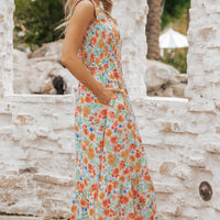 Caribbean Green Floral Smocked Maxi Dress-FINAL SALE