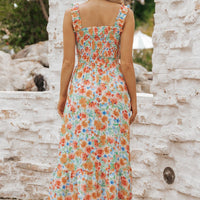 Caribbean Green Floral Smocked Maxi Dress-FINAL SALE