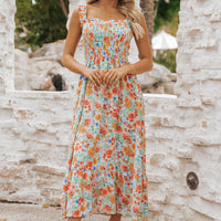 Caribbean Green Floral Smocked Maxi Dress-FINAL SALE