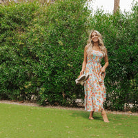 Caribbean Green Floral Smocked Maxi Dress-FINAL SALE
