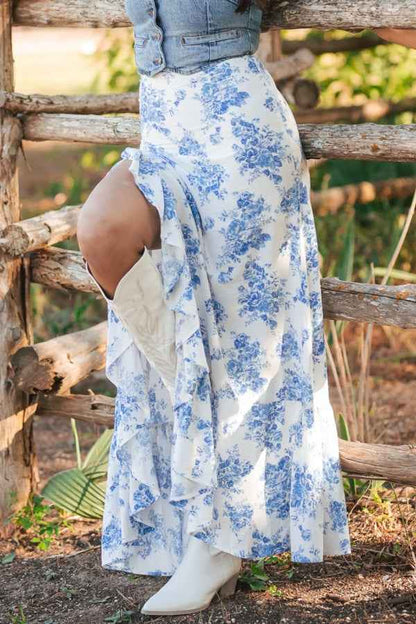 Split Asymmetrical Ruffle Skirt