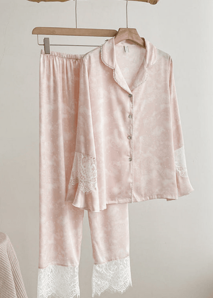 Celeste Silky Luxury Lace Pajama Set / Blue