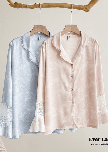 Celeste Silky Luxury Lace Pajama Set / Blue
