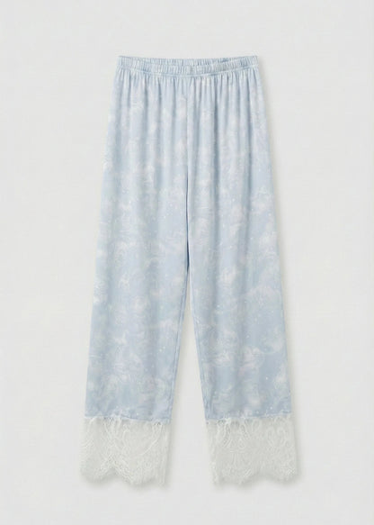 Celeste Silky Luxury Lace Pajama Set / Blue