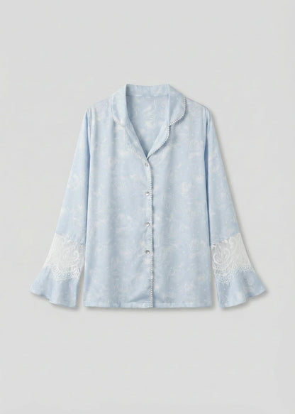 Celeste Silky Luxury Lace Pajama Set / Blue