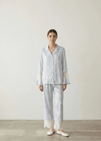Celeste Silky Luxury Lace Pajama Set / Blue