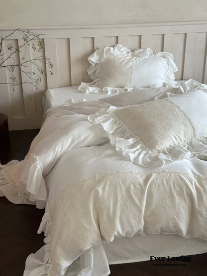 Celeste Soft Lace Embroidered Ruffle Bedding Set  / Coffee Brown