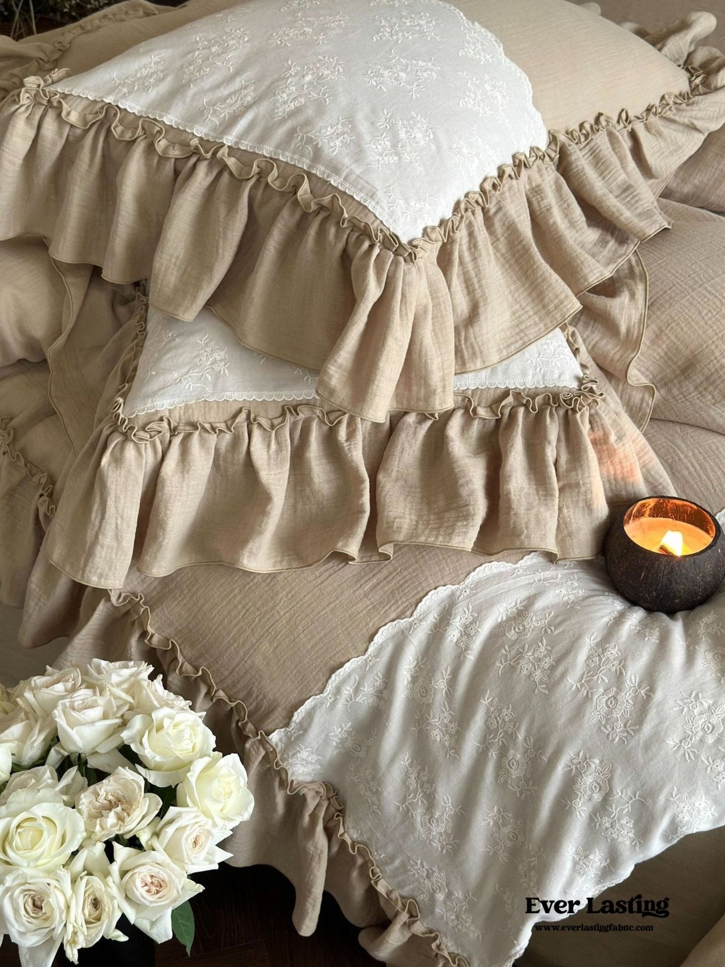 Celeste Soft Lace Embroidered Ruffle Bedding Set / Pink