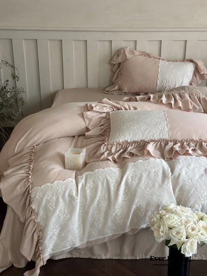 Celeste Soft Lace Embroidered Ruffle Bedding Set / Pink