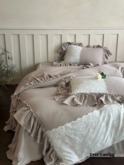Celeste Soft Lace Embroidered Ruffle Bedding Set / Pink